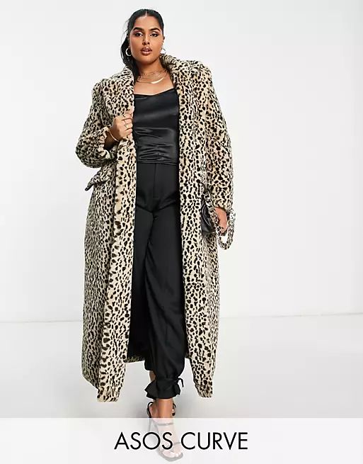 ASOS LUXE Curve faux fur tailored maxi coat in leopard print | ASOS | ASOS (Global)