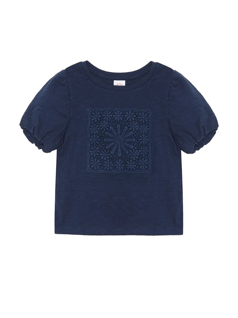 Wonder Nation Girls' Puff Sleeve Crochet Applique Top, Sizes 4-18 & Plus | Walmart (US)