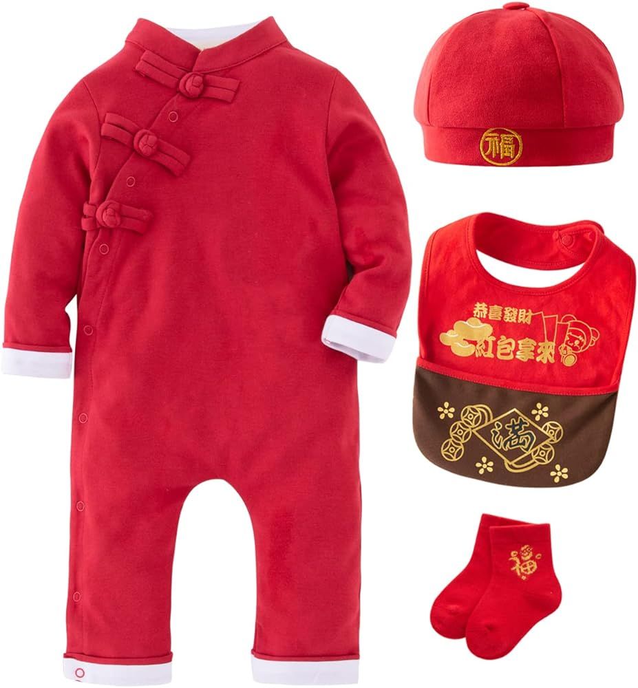 LXKIKMM Baby Toddler Chinese De Stijl Rompers New Year Genre Jumpsuit Outfit | Amazon (US)