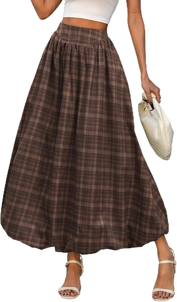 ELLEVEN Women's Bubble Maxi Skirt, Elastic Waist Puffy Hem A-Line Skirts | Amazon (US)