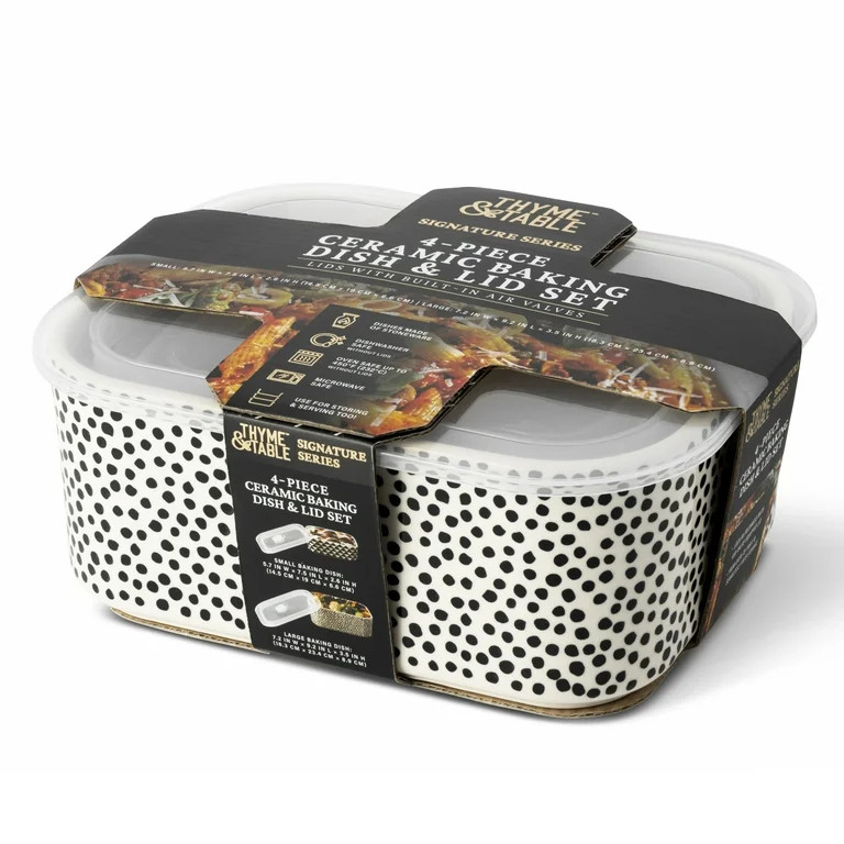 Thyme & Table 4-piece Square Ceramic Baking Dish & Lid Set, Dot | Walmart (US)