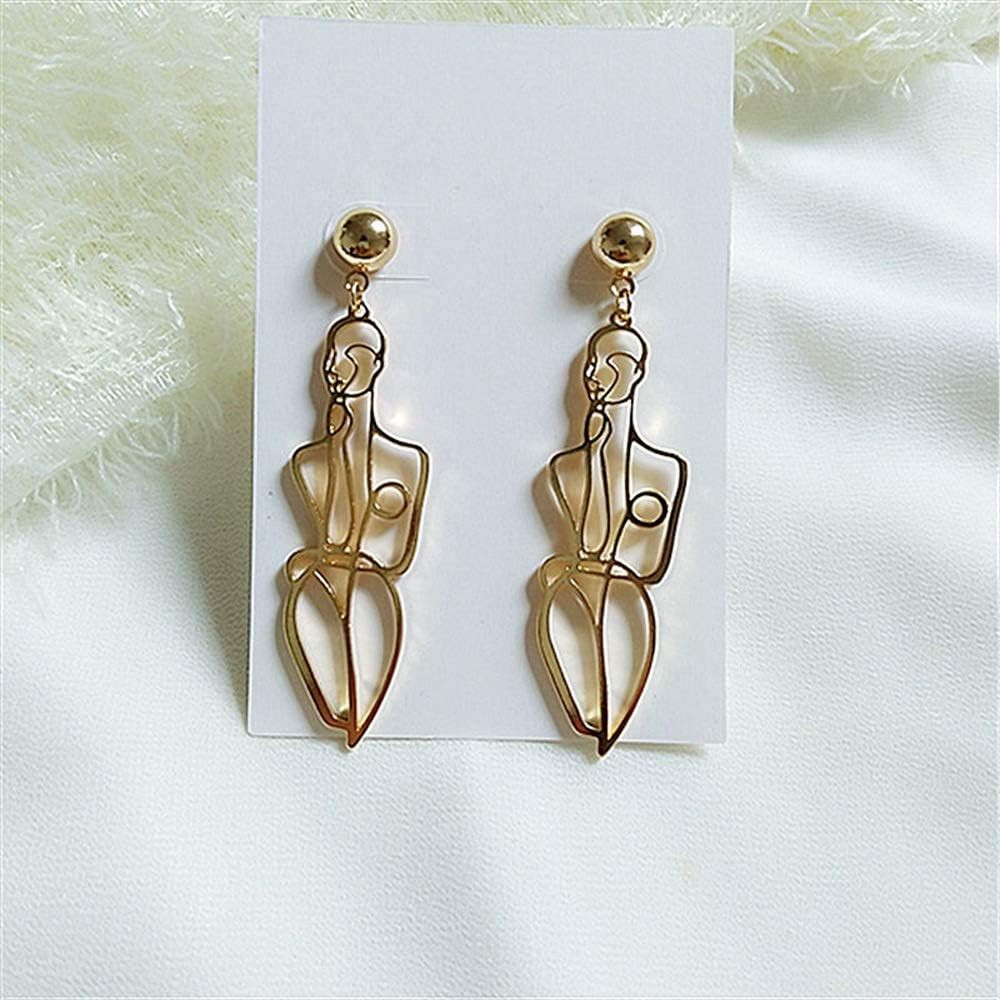 Gold Abstract Body Lady Face Dangle Earrings for Women Jewelry Vintage Face Geometric Dangle Statement Earrings (Gold) | Amazon (US)