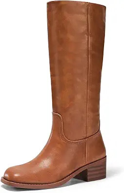 Coutgo Women's Knee High Boots Square Toe Chunky Block Heel Tall Boots Comfortable Low Heel Shoes | Amazon (US)