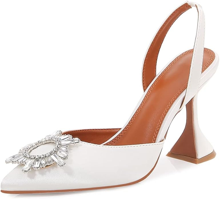 Women's High Heels Crystal Slingback Pumps Pointed Toe Triangle Heeled Party Wedding Bride Dress ... | Amazon (US)