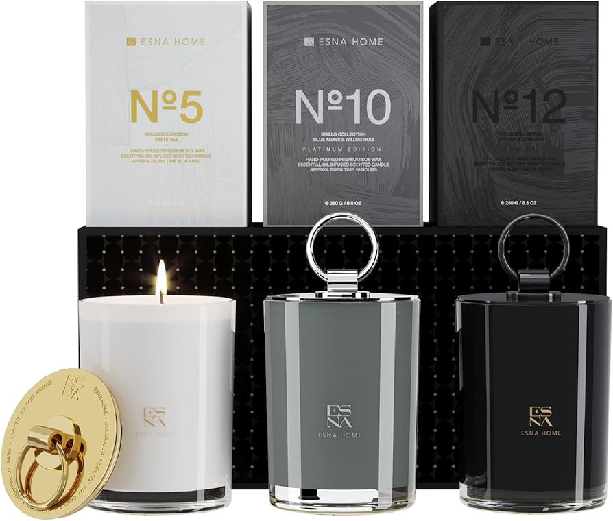 ESNA HOME Luxury Black Trio Set Gifts for Women Who Has Everything | 150h Total Burn Time | 3 Ful... | Amazon (US)