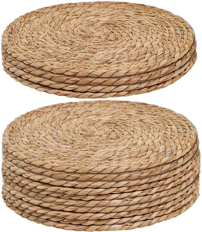 Handmade Heat Resistant 12" Round Woven Placemats Set of 8, Wicker Boho No Chemical Natural Water... | Amazon (US)