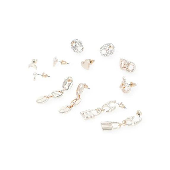 No Boundaries Gold- and Silver-Plated Mariner and Heart Earrings Set, 6-Pack, Women's | Walmart (US)