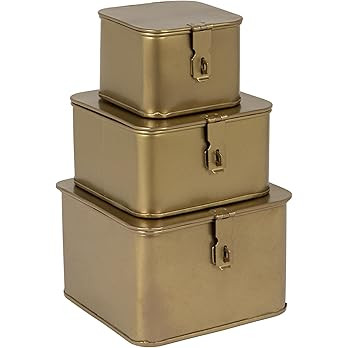 Creative Co-Op Square Decorative Metal Boxes with Gold Finish (Set of 3 Sizes) | Amazon (US)