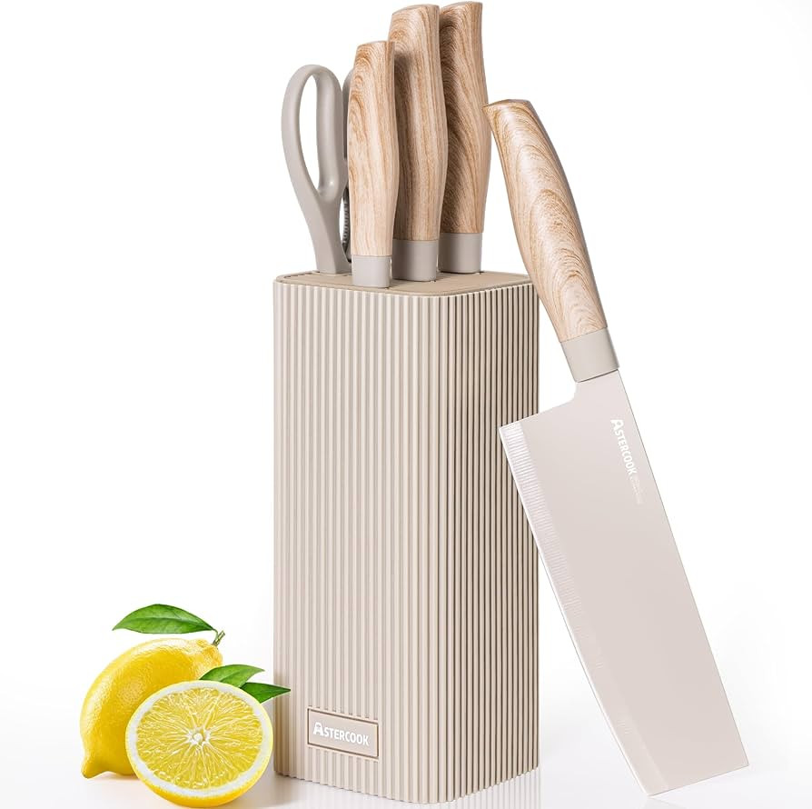 Astercook Knife Set, 6-Piece Kitchen Knife Set with Block, High Carbon Stainless Steel Ultra Shar... | Amazon (US)