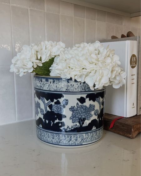 Extremely realistic faux hydrangeas from Amazon! Make sure to purchase from the seller “YalzoneMet” for these exact ones. Homebyjulianne, amazon home find, blue and white, chinoiserie, faux plant, plant pot, vase, kitchen decor, summer decor 

#LTKSeasonal #LTKhome #LTKunder50