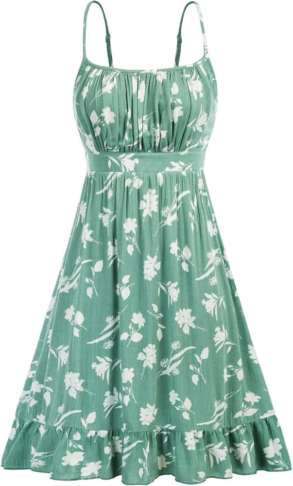 GRACE KARIN Women's Spaghetti Strap Floral Dress Ruffle Hem Pleated Casual Summer Dress Boho Flow... | Amazon (US)