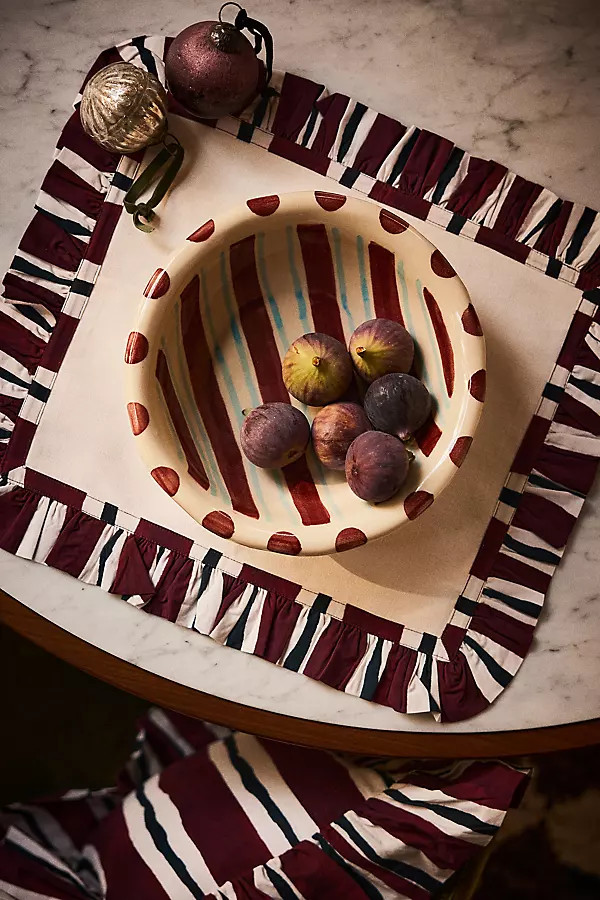 Damson Madder Handpainted Stripe Spot Serving Bowl | Anthropologie (UK)