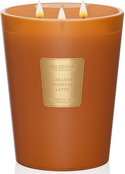 M&SENSE Caramel Pumpkin Latte Soy Candle, 35oz 3-Wick, Fall Festive Harvest | Amazon (US)