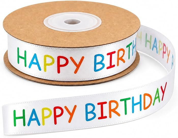 Happy Birthday Ribbon Roll for Gift Wrapping, 15 mm x 30 ft White Printed Birthday Gift Ribbon fo... | Amazon (US)