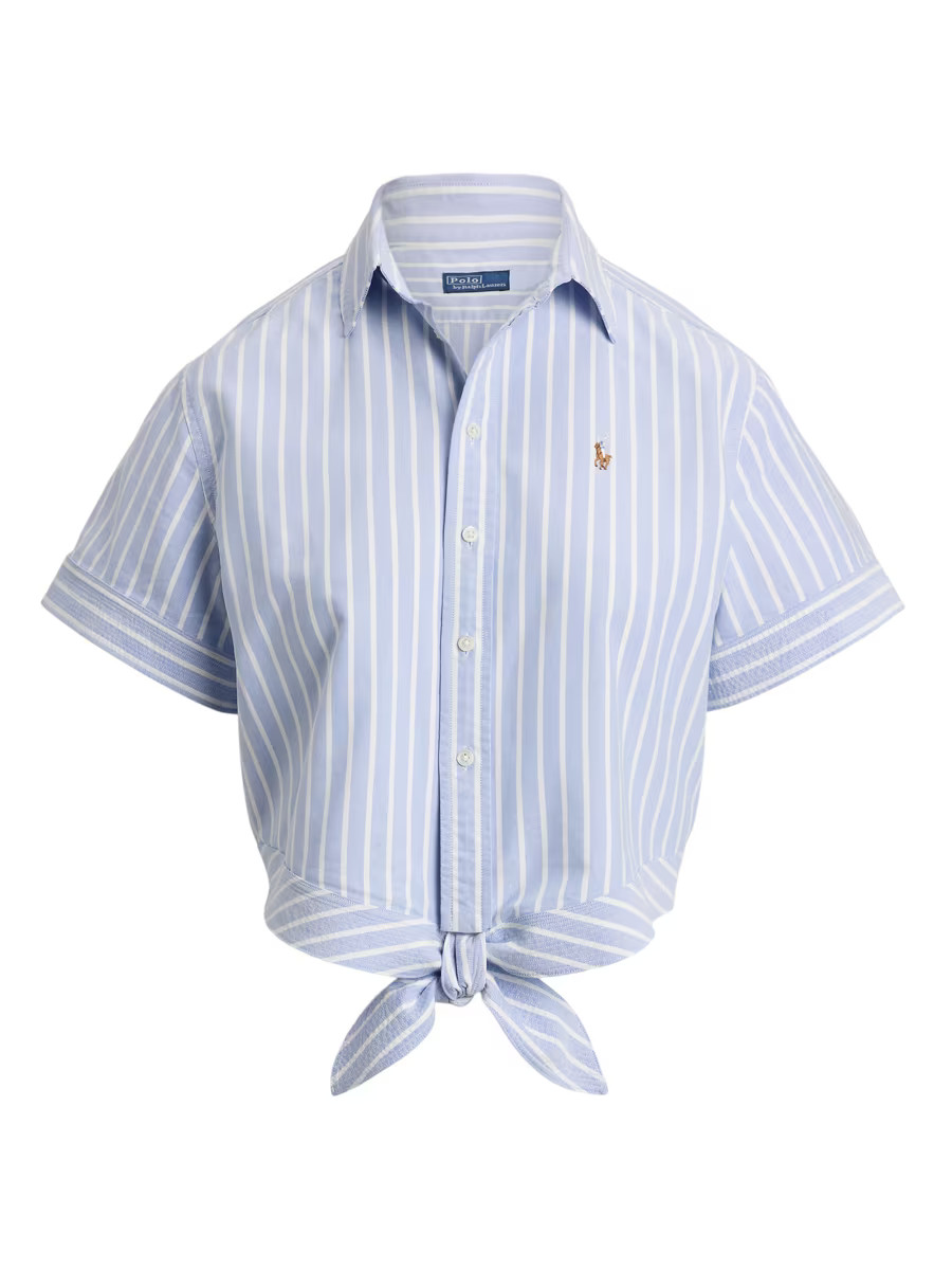 Striped Cotton Tie-Front Oxford Crop Shirt | Saks Fifth Avenue