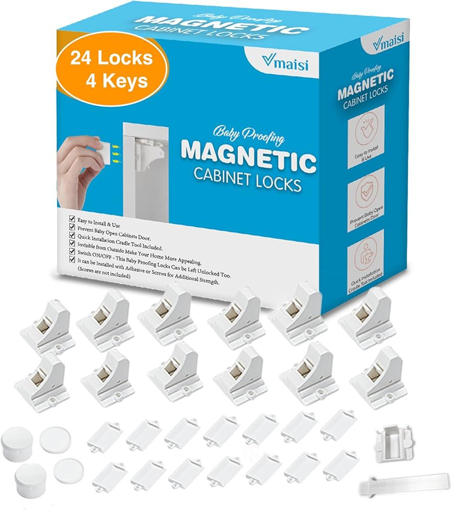 Vmaisi Adhesive Magnetic Locks for Cabinets & Drawers (24 Pack and 4 Keys + Cradle) | Amazon (US)