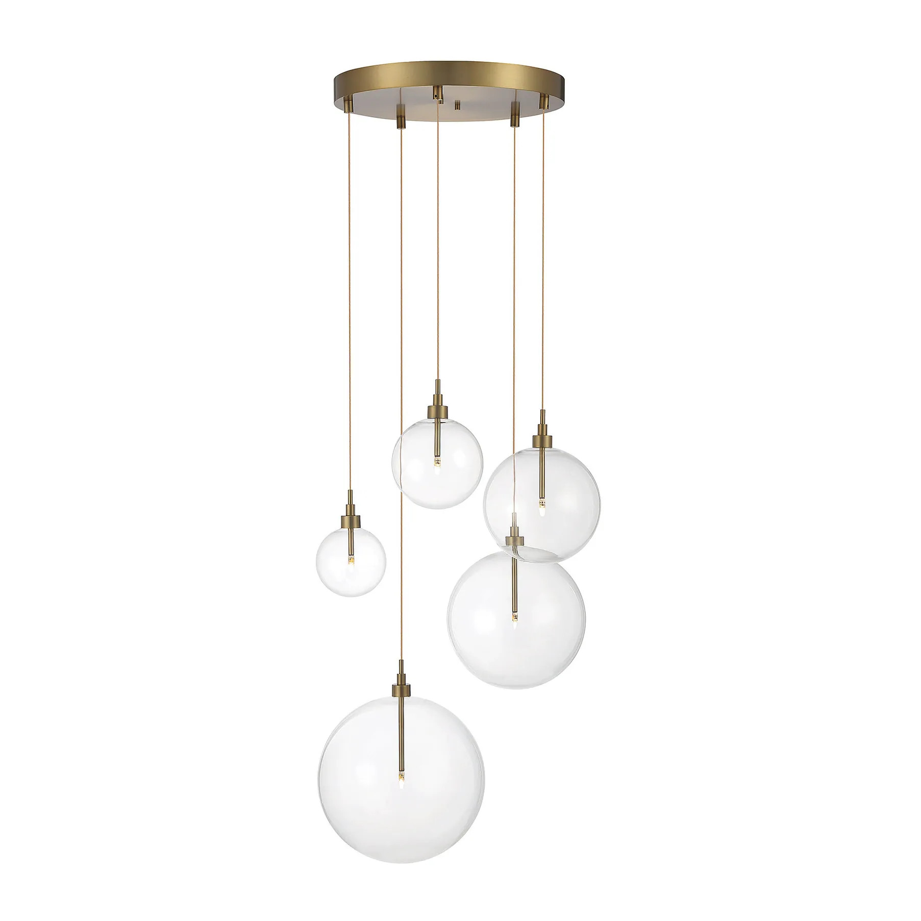 Meridian M10099 5 Light 28" Wide LED Multi Light Pendant - Natural Brass | Overstock