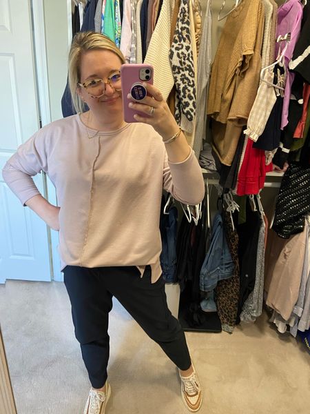 The most comfortable pant that looks work approved but is so comfy! Size down a whole size. I am in the medium. Spanx top is currently 10% off! Welcome to my uniform. Target find, target pants, midsized fashion, midsized pants, Target style.

#LTKunder50 #LTKtravel #LTKstyletip