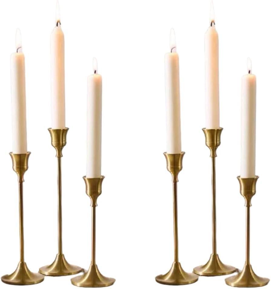 Gold Candlestick Holders Set of 6 – Elegant Metal Taper Candle Holders for Table Centerpieces, ... | Amazon (US)
