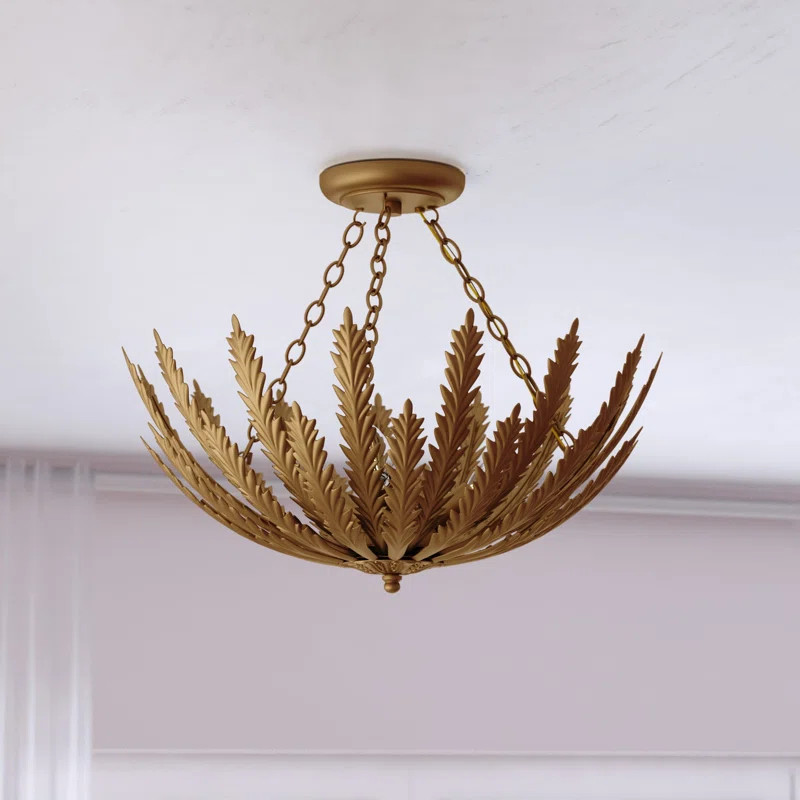 Marliyah 18-In W Heritage Gold Semi Flush Mount Ceiling Light Fxiture With Leaf Motif | Wayfair North America
