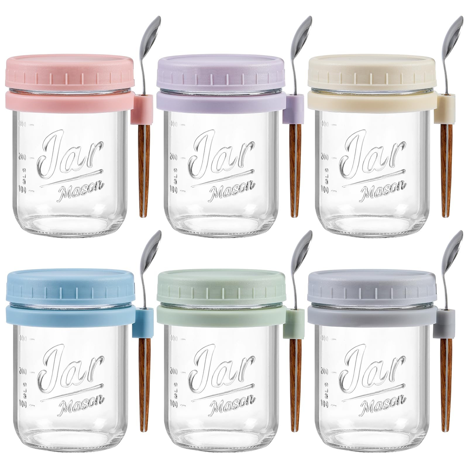 6 Pack Overnight Oats Containers with Lids and Spoons, 16 oz Glass Mason Overnight Oats Jars, Lar... | Amazon (US)