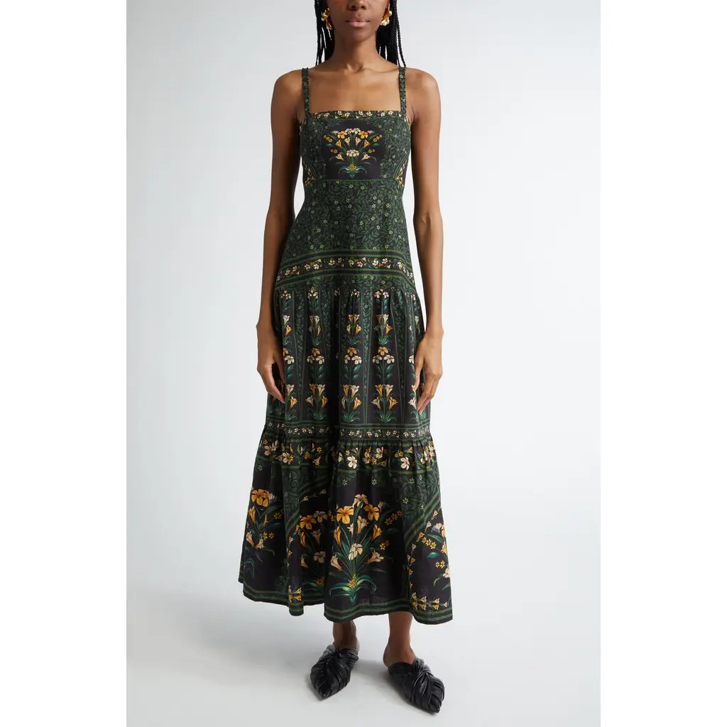 FARM Rio Flowers Arch Back Sleeveless Maxi Sundress in Flowers Arch Black at Nordstrom, Size X-Large | Nordstrom