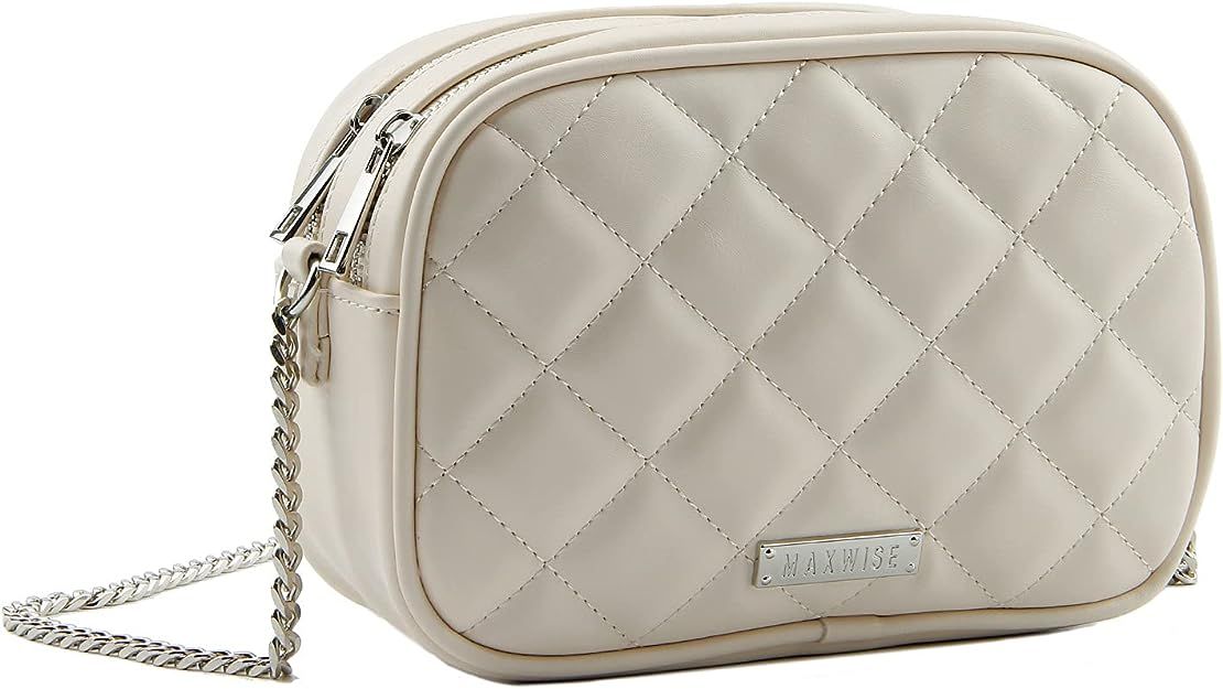 MAXWISE Quilted Crossbody Bags Cross body Purse Small Crossbody Shoulder Bag with Chain Strap Sid... | Amazon (US)