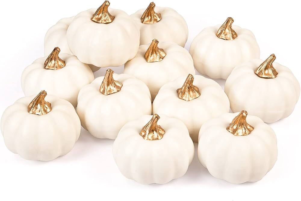 Whaline Artificial Pumpkins Bulk Vintage White Pumpkin Harvest Lifelike Pumpkin Fake Foam Pumpkin... | Amazon (US)