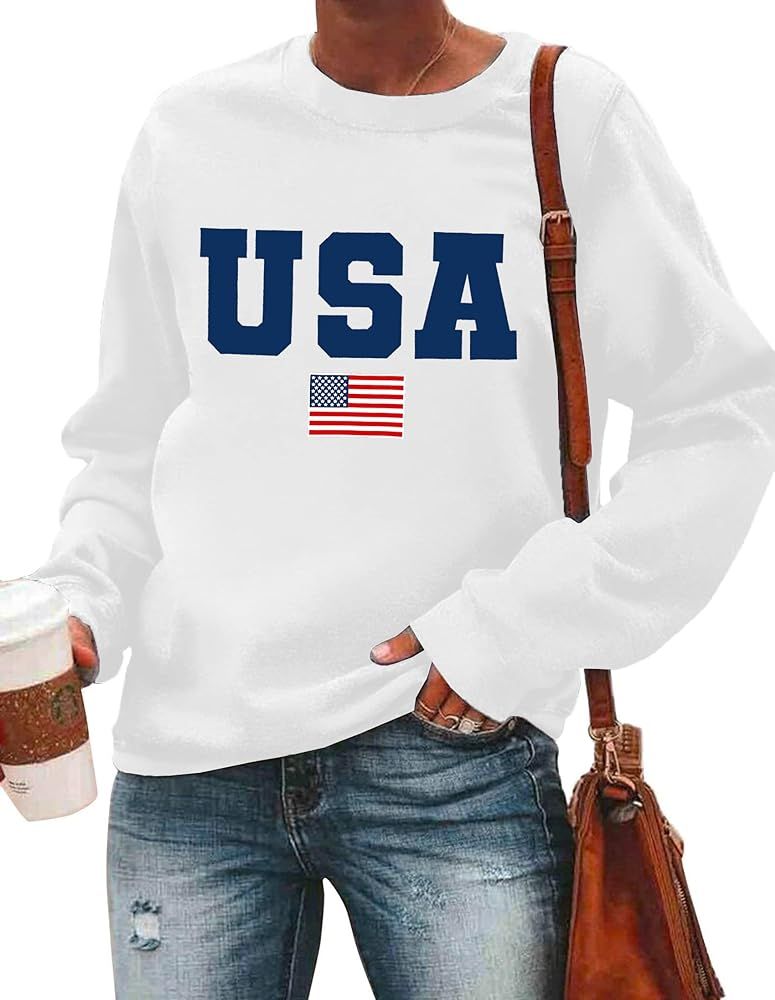 LAZYCHILD USA Sweatshirt Women American Flag Shirt Patriotic TShirt Stars Stripes Pullover 4th of... | Amazon (US)