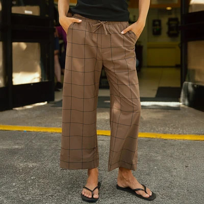 Audrey Mid Rise Wide Leg Pants, Brown/Black Windowpane | Albion Fit
