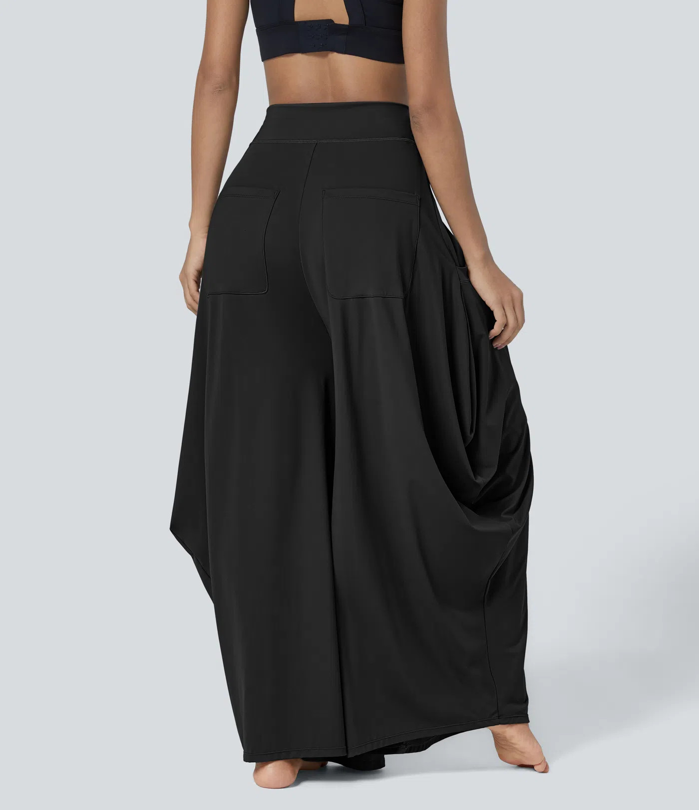 Women’s Mid Rise Pockets Draped Wide Leg Baggy Casual Pants - Halara | HALARA