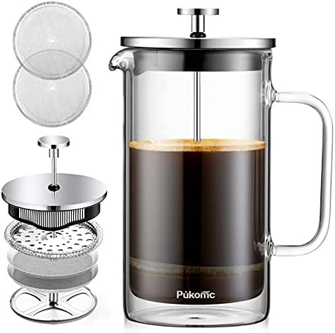 French press coffee maker(34oz/1000ml),304stainless steel,High borosilicate glass,Four layer filt... | Amazon (US)