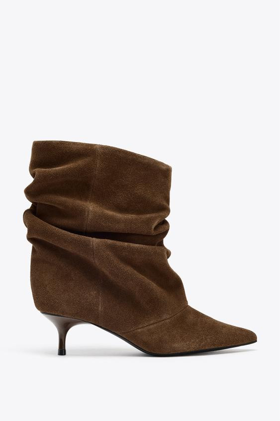 RUFFLED SPLIT SUEDE ANKLE BOOTS | Zara UK
