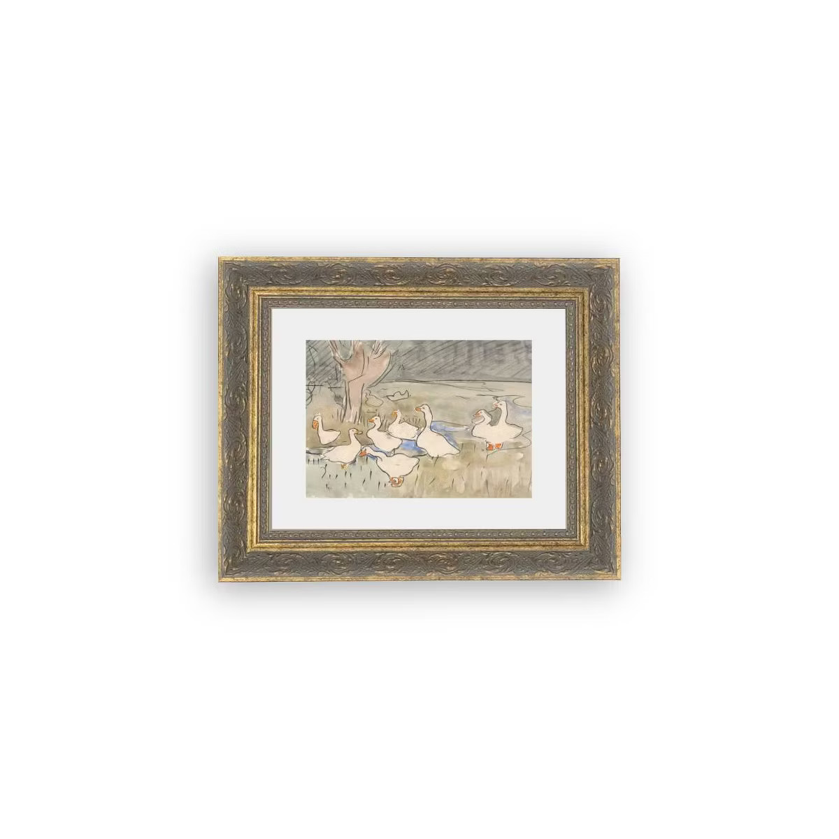 Petal Lane 10"x8" Geese Pond Wall Art: Vintage Style, Framed Canvas, Animal Theme, Gold Frame, Ma... | Target