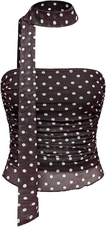Milumia Women's Polka Dots Mesh Tube Tops Y2k Strapless Bandeau Top with Scarf | Amazon (US)