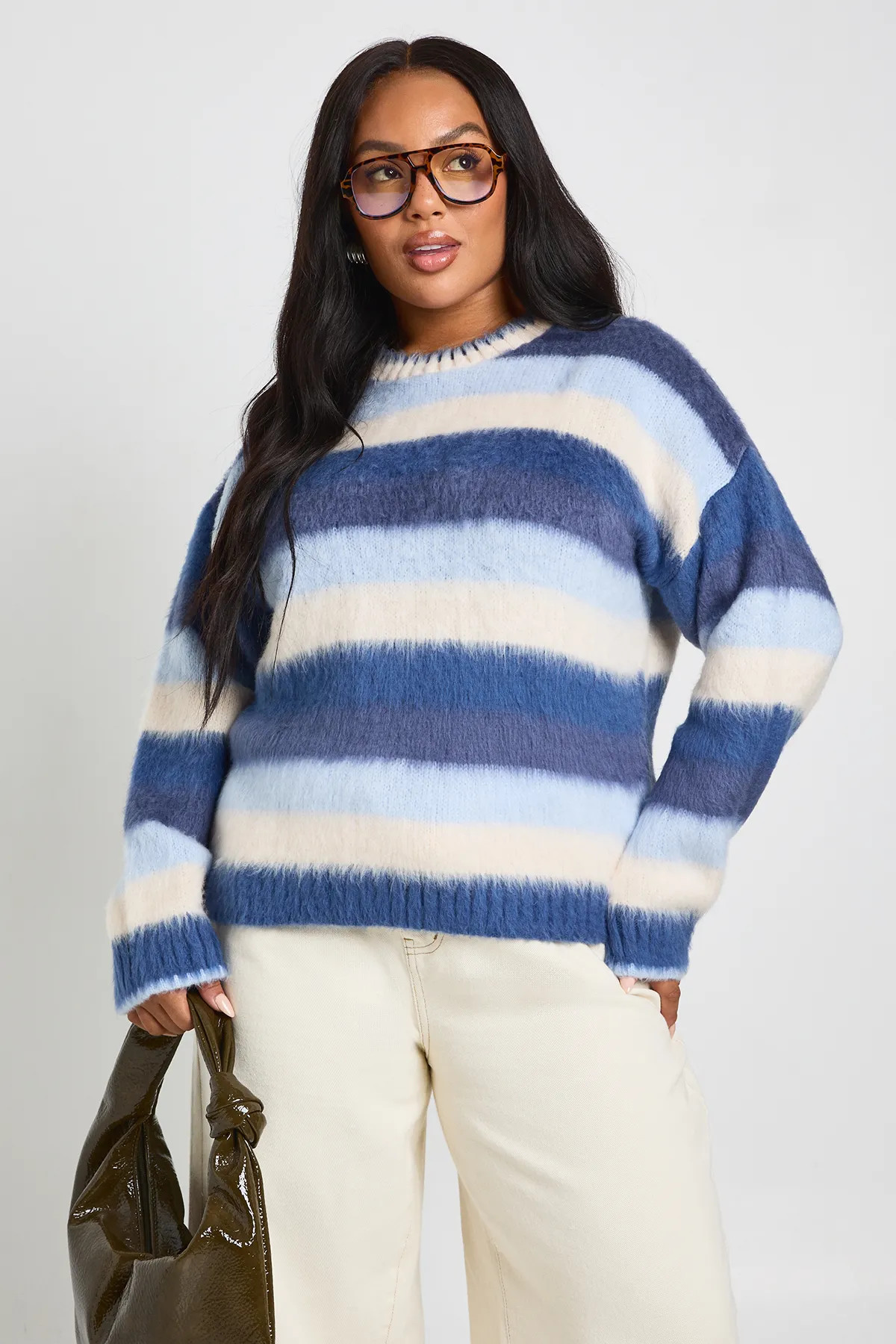 Plus Brushed Stripe Oversized Jumper | Boohoo.com (UK & IE)