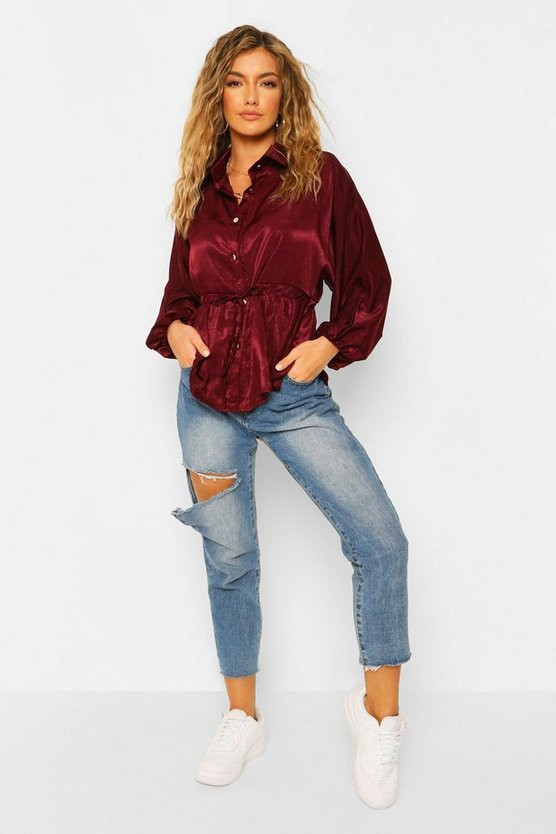 Hammered Satin Ruched Waist Blouse | Boohoo.com (US & CA)