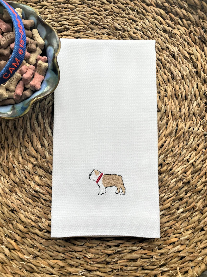 English Bulldog Kitchen Towel | Bulldog Embroidered Hand Towel | Dish Towel | Etsy (US)