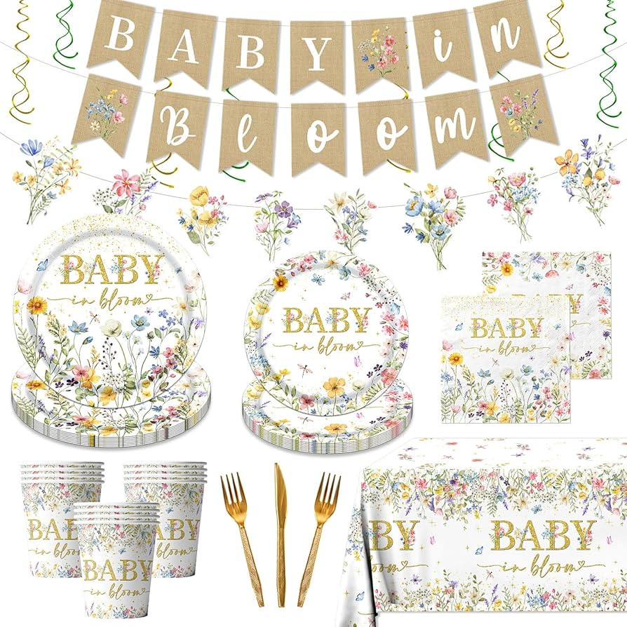 178Pcs Baby in Bloom Baby Shower Decorations-Wildflower Paper Plates and Napkins Kit Girls Floral... | Amazon (US)