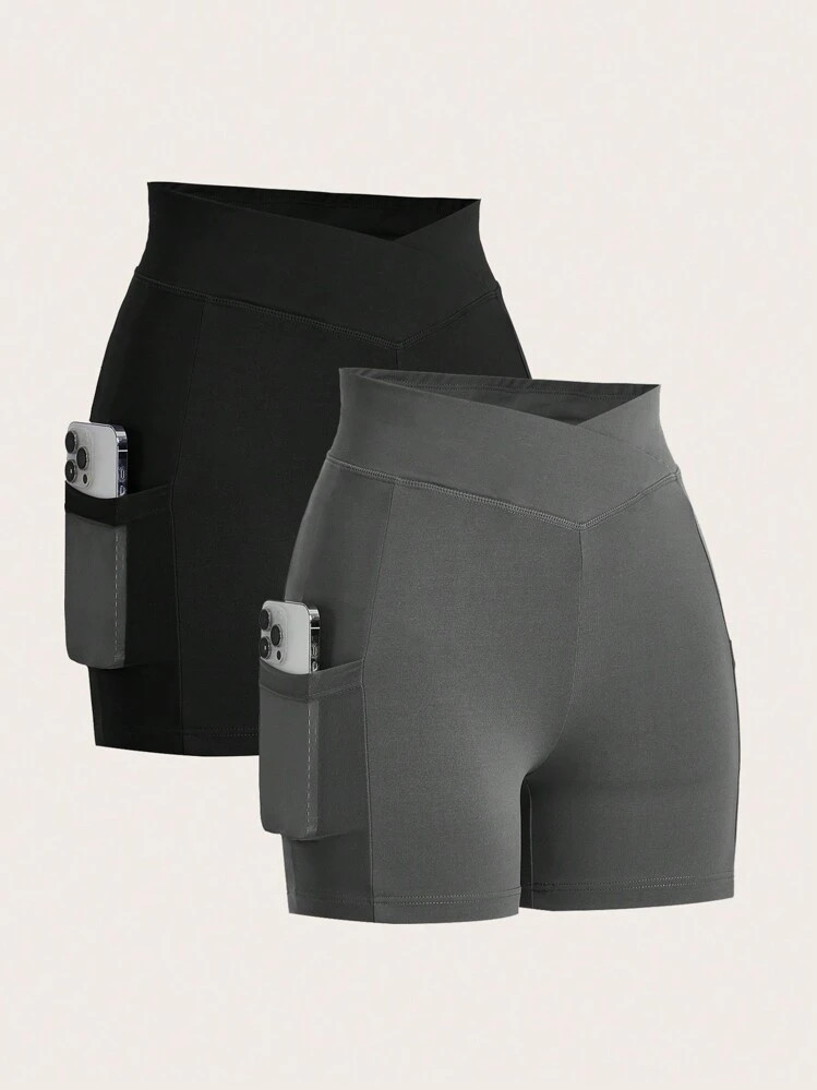 Luneh 2pcs Plus Size Women Solid Color Bodycon Casual Leggings, Suitable For Summer | SHEIN