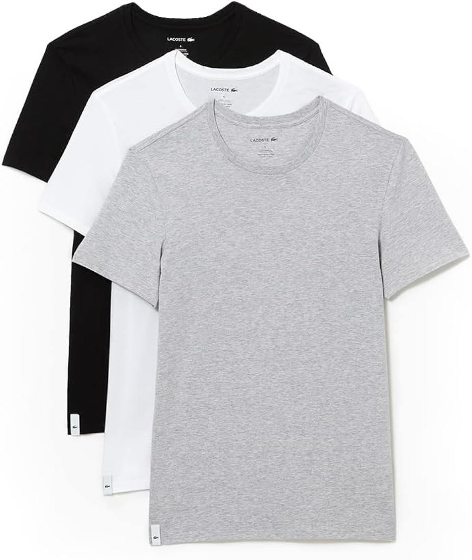 Lacoste Men's Essentials 3 Pack 100% Cotton Regular Fit Crewneck T-Shirts | Amazon (US)