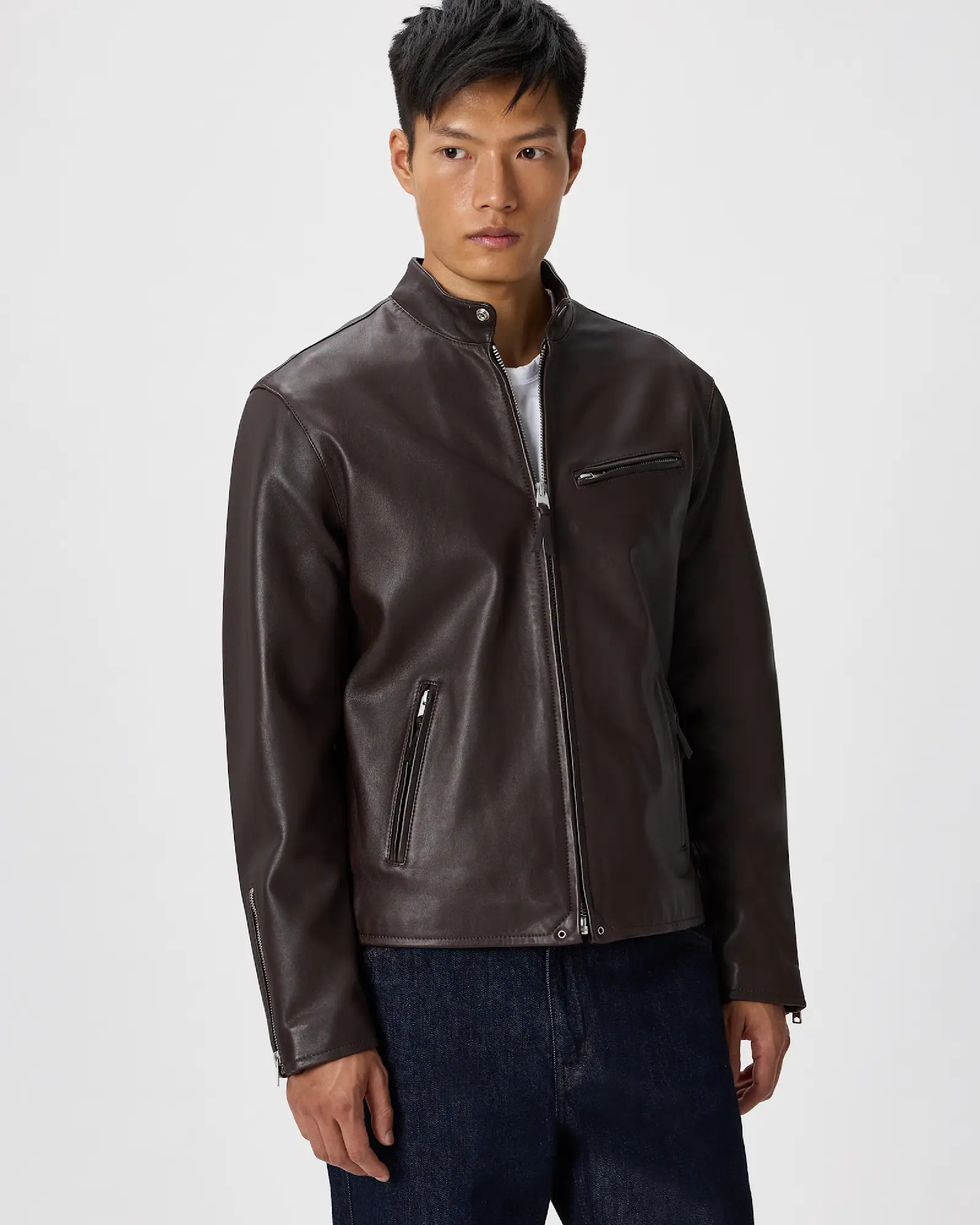 Men's 100% Leather Café Racer Jacket in True Black | Quince