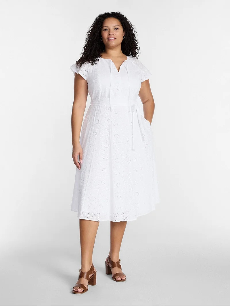 Terra & Sky Women\u2019s Plus Tiered Cotton Eyelet Dress, Sizes 0X-5X | Walmart (US)