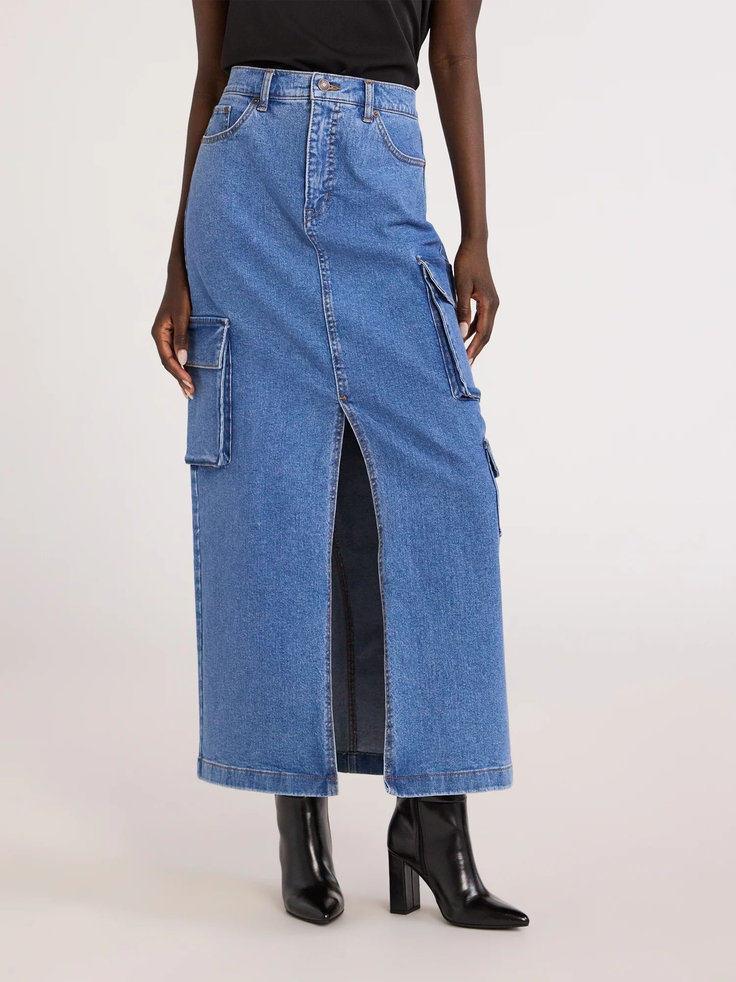 Scoop Women's Denim Cargo Maxi Skirt, Sizes 0-18 | Walmart (US)