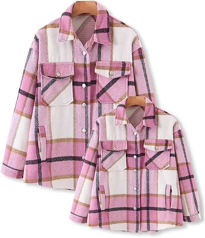 Flannel Family Women’s Girl’s Plaid Jacket Shacket Long Sleeve Button Down Fall Casual Checke... | Amazon (US)