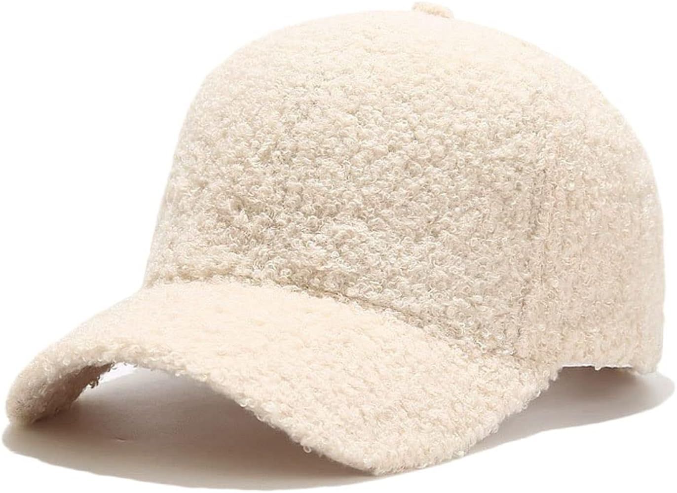 Avilego Winter Baseball Cap for Women Lamb Wool Solid Color Warm Baseball Cap for Outdoor Travel | Amazon (US)