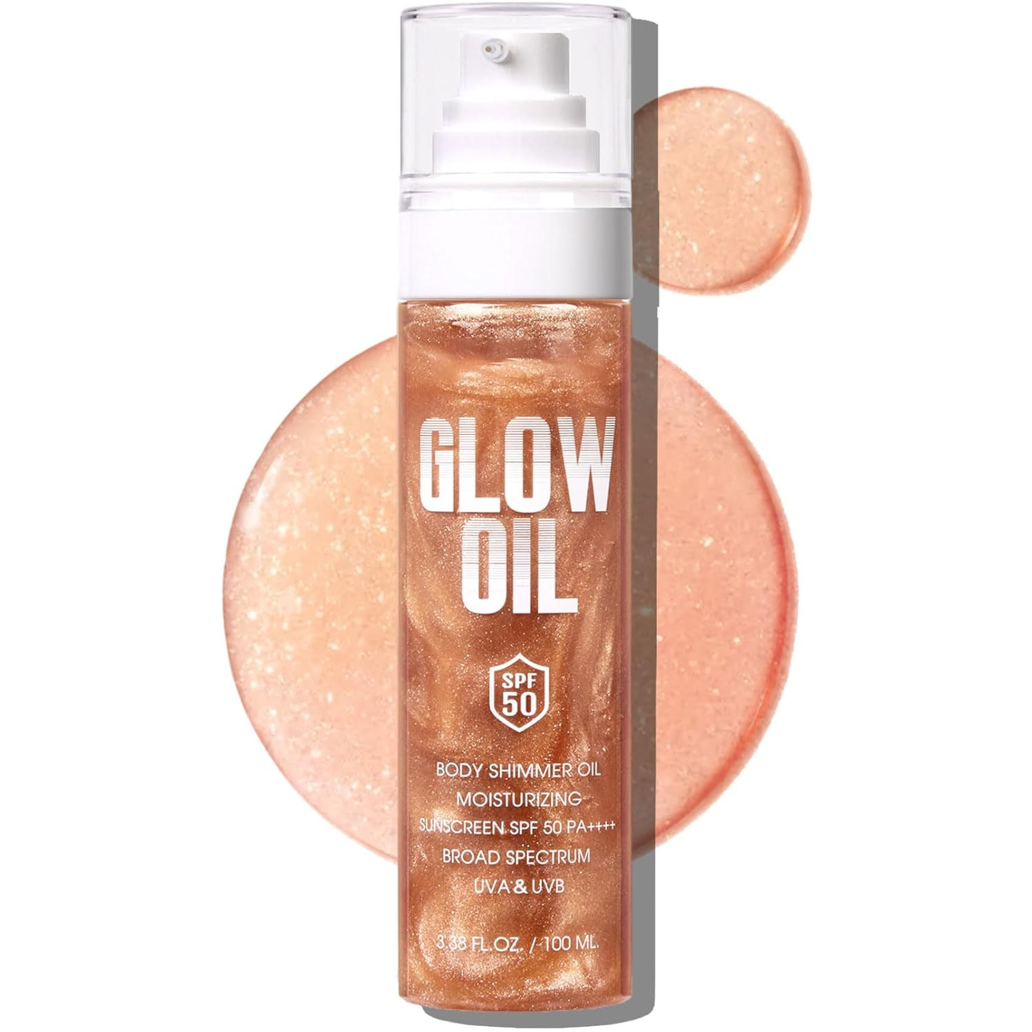 Body Glow Oil, Broad Spectrum SPF 50, Glitter Shimmer Sunscreen Body Oil Lotion with Sequin Mica,... | Amazon (US)