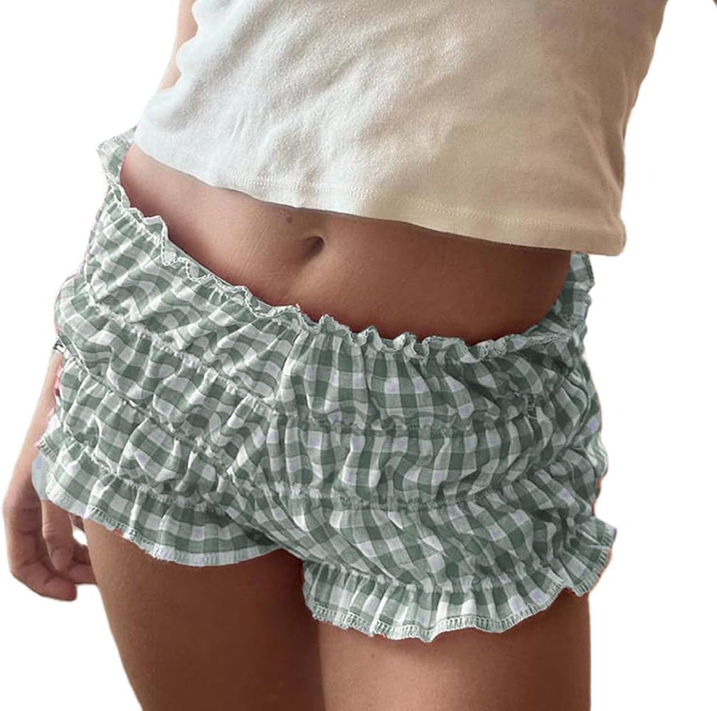 Cute Bloomers Shorts for Women Y2k Ruffle Gingham Bottoms Low Rise Lounge Boy Shorts Plaid Mini P... | Amazon (US)
