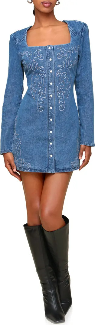 Western Embroidered Long Sleeve Denim Minidress | Nordstrom