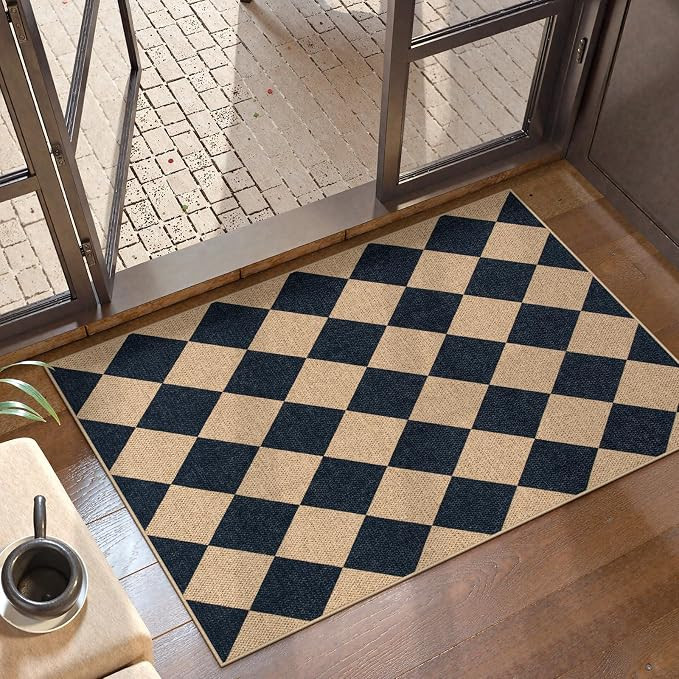 Lahome Checkered Easy Jute Non Slip Front Door Mat, 2x3 Kitchen Rug Neutral Small Throw Rug, Farm... | Amazon (US)